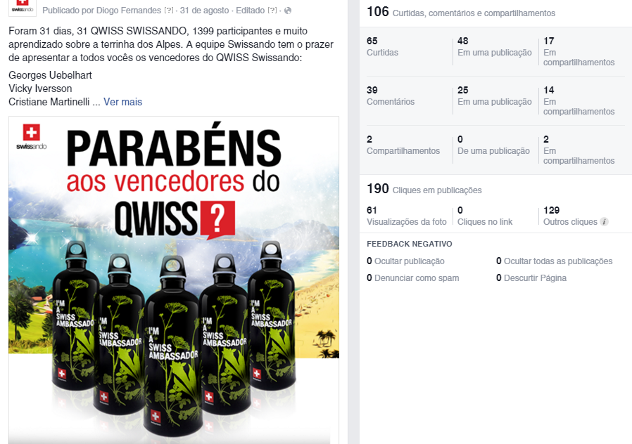 Encerramento Campanha de Publicidade Facebook - Swissando