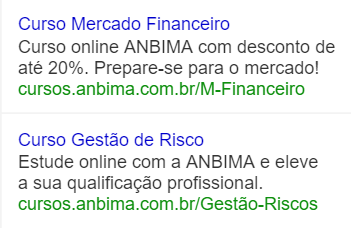 Anúncios Links Patrocinados Google Ads - ANBIMA